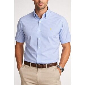 Polo Ralph Lauren Button Down Shirt Mens XL Blue White Seersucker Short Sleeve